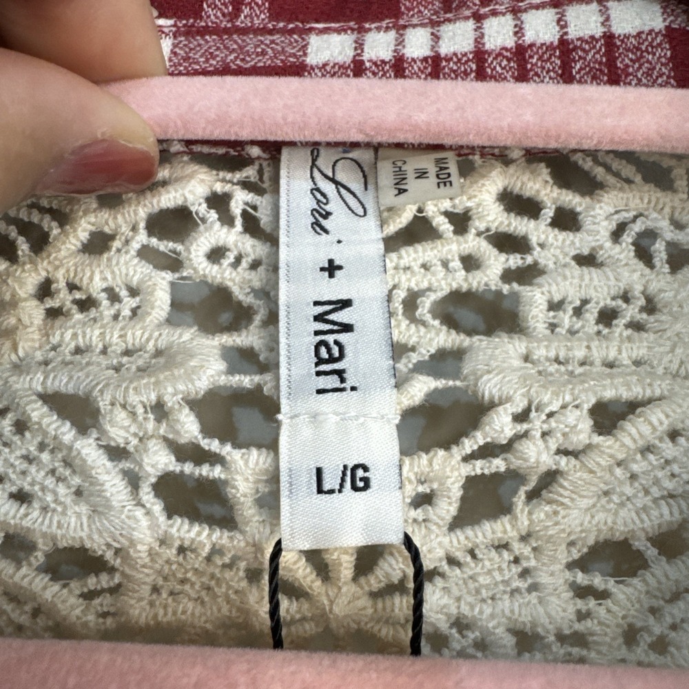 Lori + Mari Red Plaid Lace Yoke Shirt Cowgirl Western Button Down NWT L - Picture 3 of 14